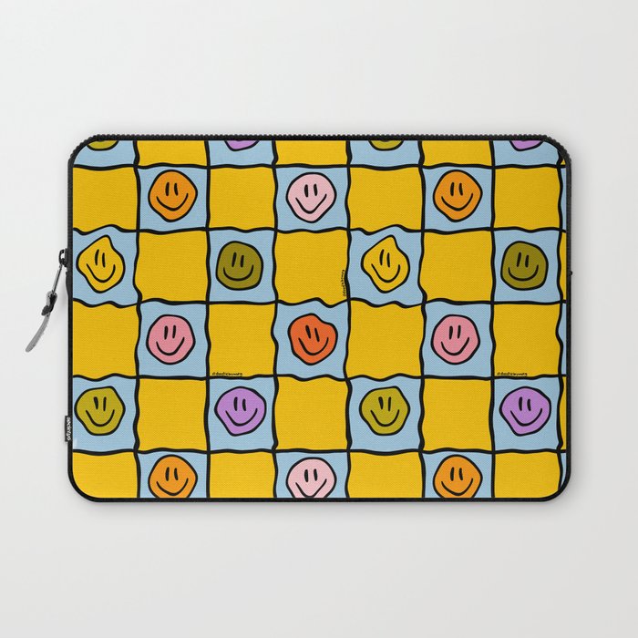 Yellow Happy Face Checkerboard Print Laptop Sleeve Gallery Image 1