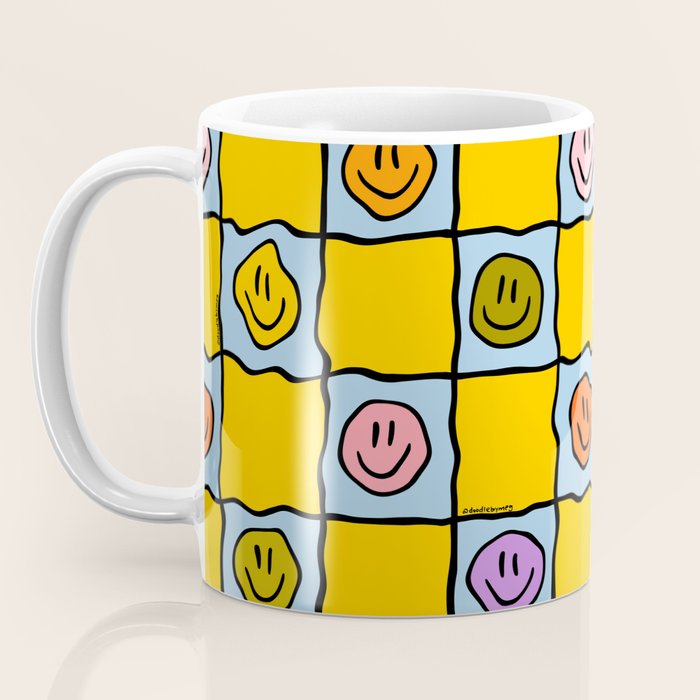 Yellow Happy Face Checkerboard Print Coffee Mug Gallery Image 3