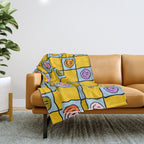 Yellow Happy Face Checkerboard Print Throw Blanket Gallery Image 1
