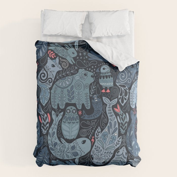 Arctic animals Polar bear, narwhal, seal, fox, puffin, whale  Duvet Cover Gallery Image 6