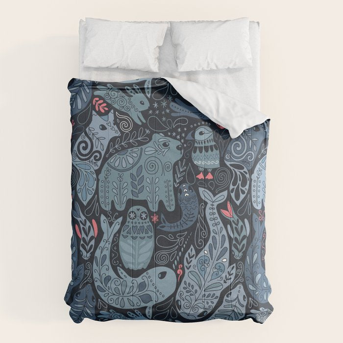 Arctic animals Polar bear, narwhal, seal, fox, puffin, whale  Comforter Gallery Image 1
