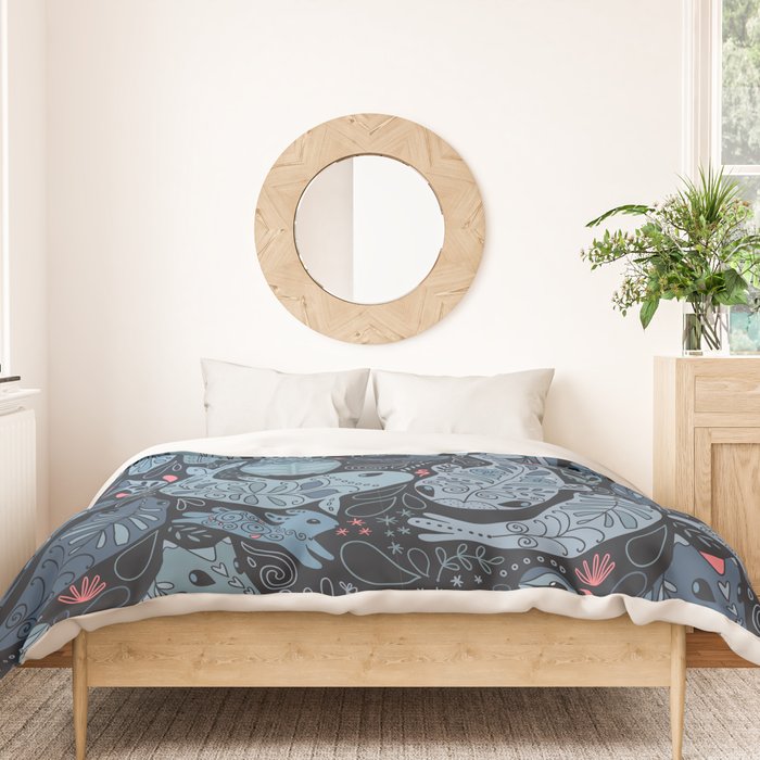 Arctic animals Polar bear, narwhal, seal, fox, puffin, whale  Duvet Cover Gallery Image 3