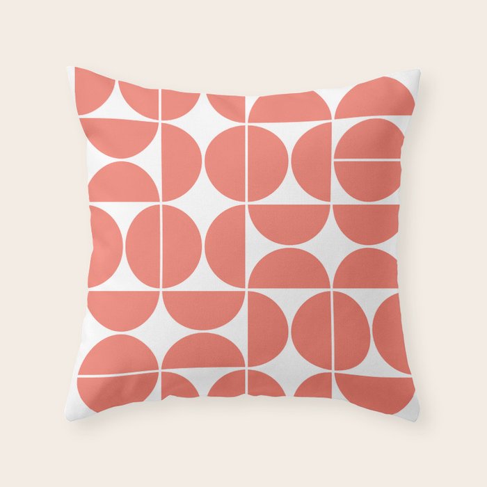 Mid Century Modern Geometric 04 Living Coral Throw Pillow Gallery Image 6
