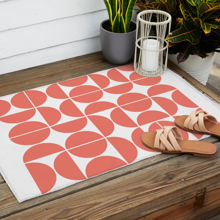 Mid Century Modern Geometric 04 Living Coral Outdoor Rug Gallery Image 2