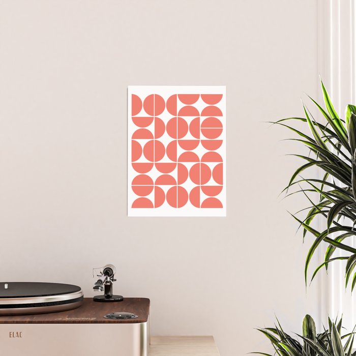 Mid Century Modern Geometric 04 Living Coral Poster Gallery Image 2