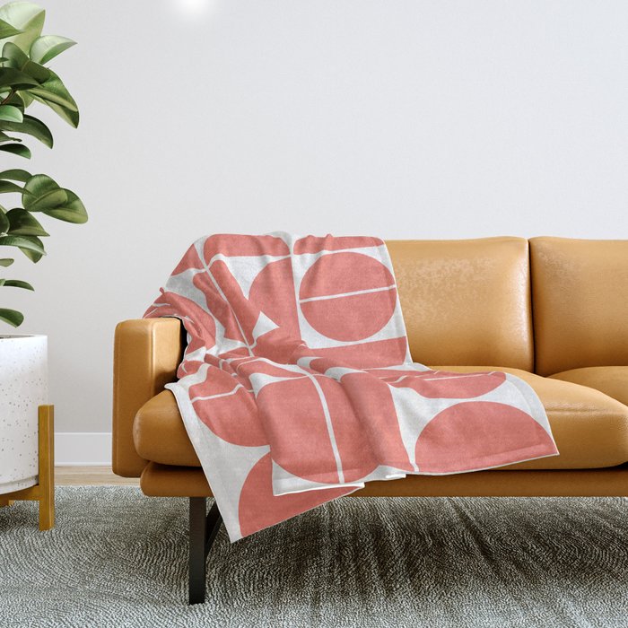Mid Century Modern Geometric 04 Living Coral Throw Blanket Gallery Image 1
