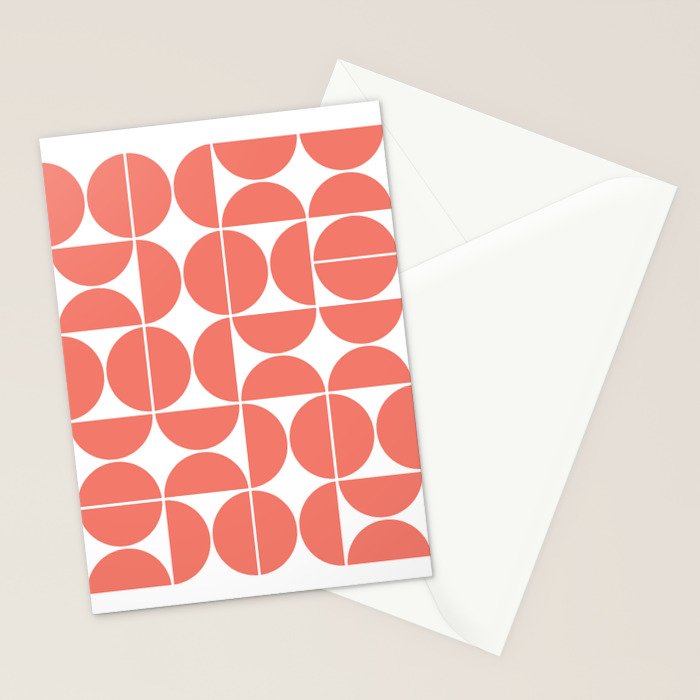 Mid Century Modern Geometric 04 Living Coral Stationery Card Gallery Image 2