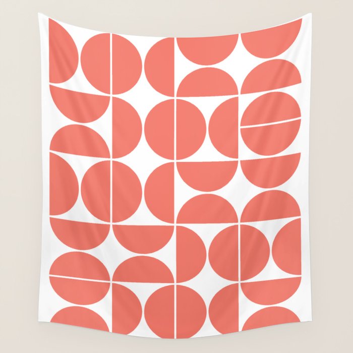 Mid Century Modern Geometric 04 Living Coral Wall Tapestry Gallery Image 1
