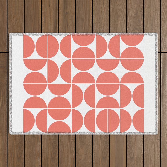 Mid Century Modern Geometric 04 Living Coral Outdoor Rug Gallery Image 1