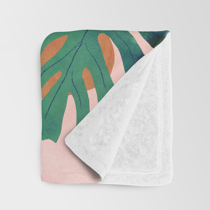 Tropical Yoga, Bohemian Woman Cat Pet Monstera Watercolor Painting, Blonde Quirky Illustration Throw Blanket Gallery Image 3