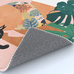 Tropical Yoga, Bohemian Woman Cat Pet Monstera Watercolor Painting, Blonde Quirky Illustration Rug Gallery Image 4