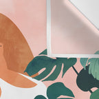 Tropical Yoga, Bohemian Woman Cat Pet Monstera Watercolor Painting, Blonde Quirky Illustration Wall Tapestry Gallery Image 3