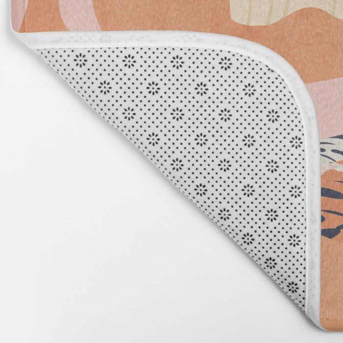 Tropical Yoga, Bohemian Woman Cat Pet Monstera Watercolor Painting, Blonde Quirky Illustration Bath Mat Gallery Image 2