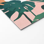 Tropical Yoga, Bohemian Woman Cat Pet Monstera Watercolor Painting, Blonde Quirky Illustration Welcome Mat Gallery Image 2