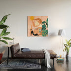 Tropical Yoga, Bohemian Woman Cat Pet Monstera Watercolor Painting, Blonde Quirky Illustration Wood Wall Art Gallery Image 2