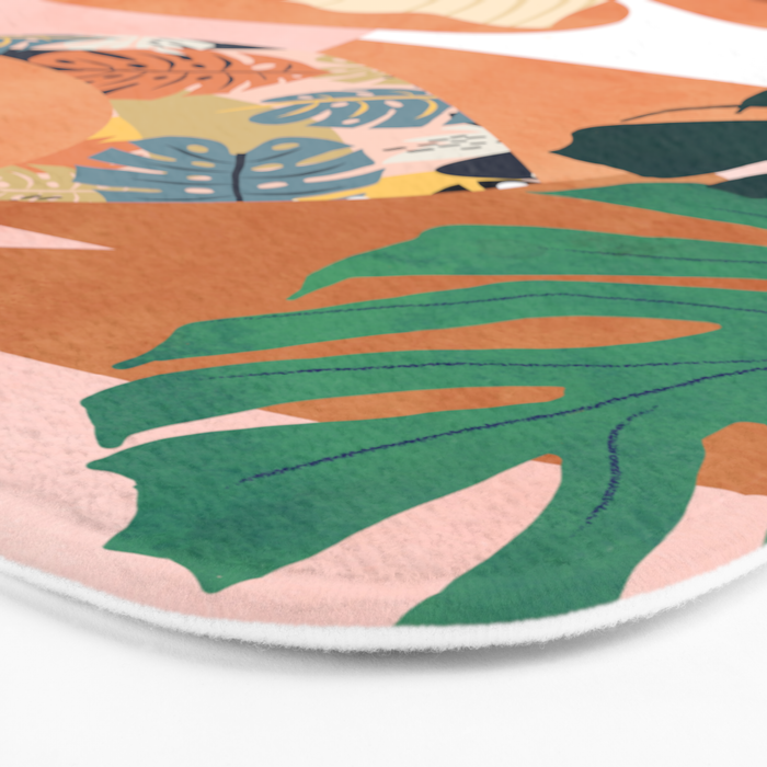 Tropical Yoga, Bohemian Woman Cat Pet Monstera Watercolor Painting, Blonde Quirky Illustration Bath Mat Gallery Image 3