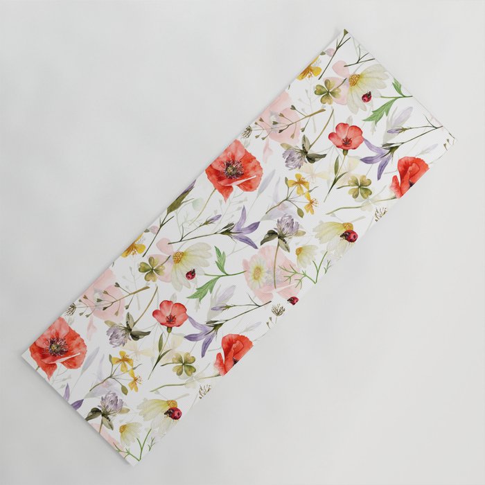 Watercolor Poppies Cornflowers Hygge Midummer Meadow Yoga Mat Gallery Image 1