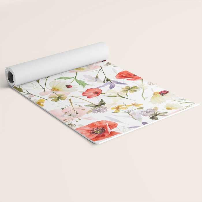 Watercolor Poppies Cornflowers Hygge Midummer Meadow Yoga Mat Gallery Image 2