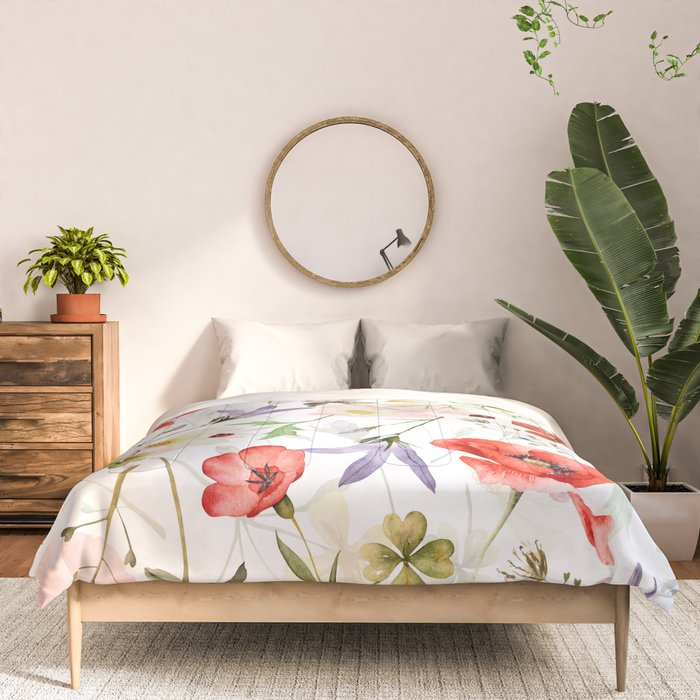 Watercolor Poppies Cornflowers Hygge Midummer Meadow Comforter Gallery Image 3