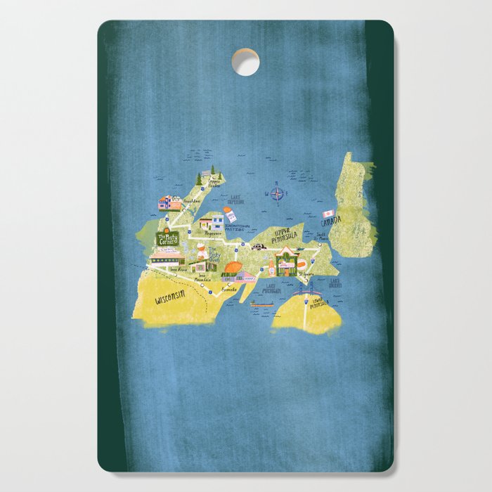 Map of Northern Michigan - Pasty Tour in Emerald Cutting Board Gallery Image 1
