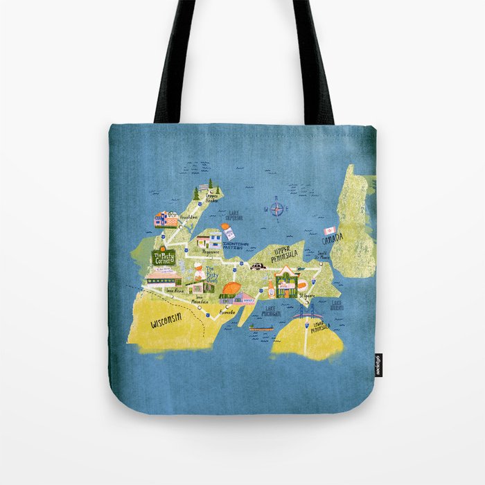 Map of Northern Michigan - Pasty Tour in Emerald Tote Bag Gallery Image 1