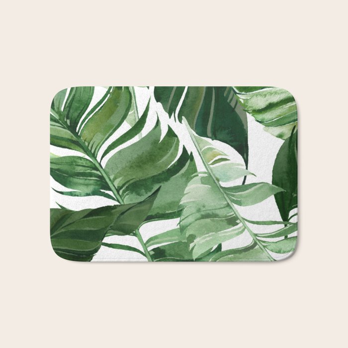 Green leaf watercolor pattern Bath Mat Gallery Image 1