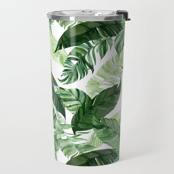 Green leaf watercolor pattern Travel Mug Gallery Image 2