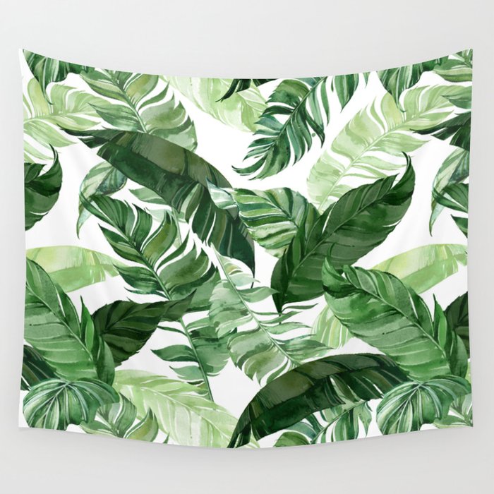 Green leaf watercolor pattern Wall Tapestry Gallery Image 4