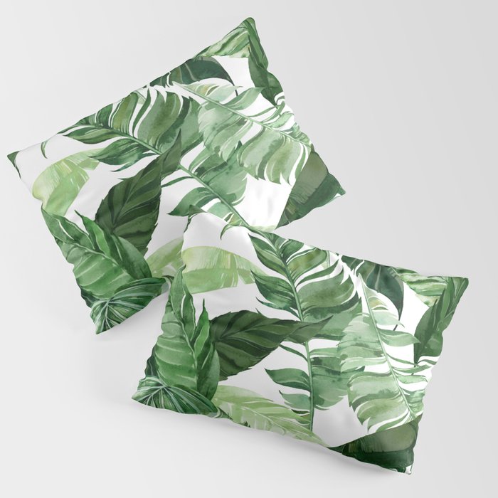 Green leaf watercolor pattern Pillow Sham Gallery Image 1