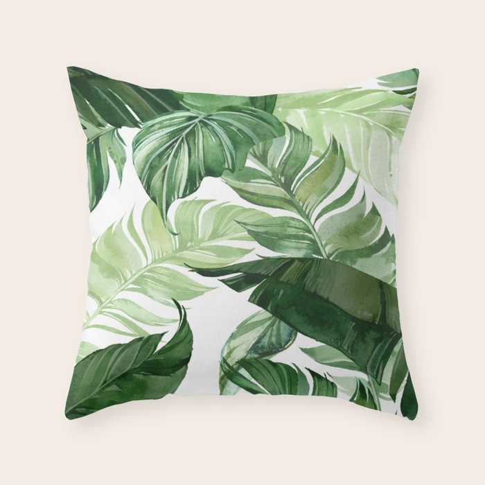 Green leaf watercolor pattern Throw Pillow Gallery Image 6