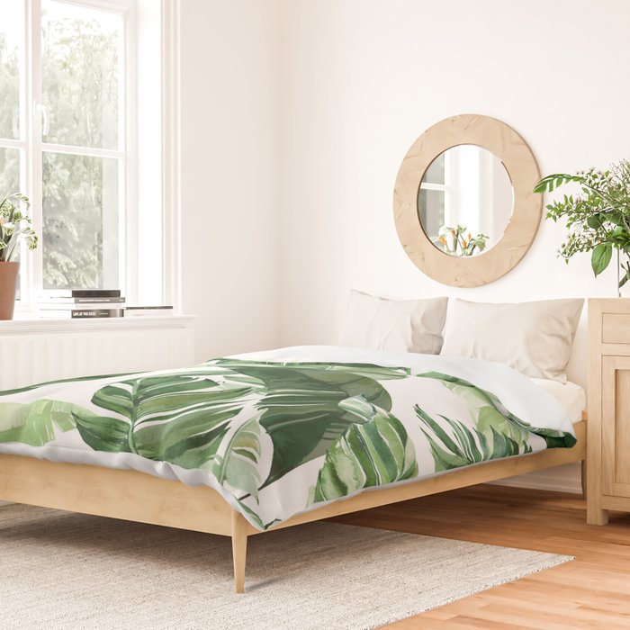Green leaf watercolor pattern Duvet Cover Gallery Image 2