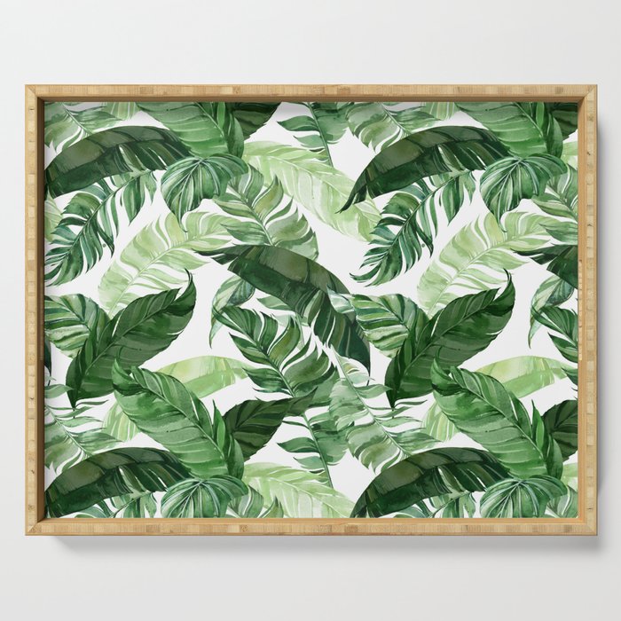 Green leaf watercolor pattern Serving Tray Gallery Image 1