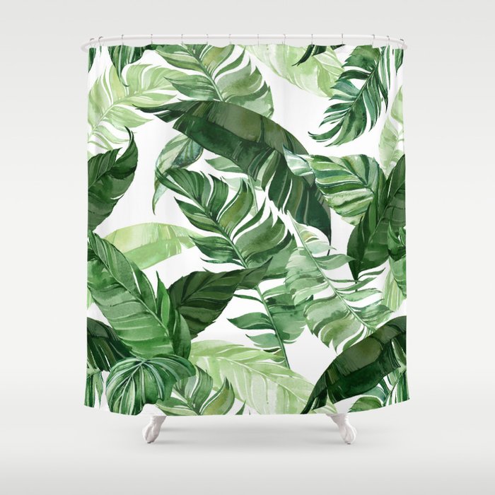 Green leaf watercolor pattern Shower Curtain Gallery Image 1