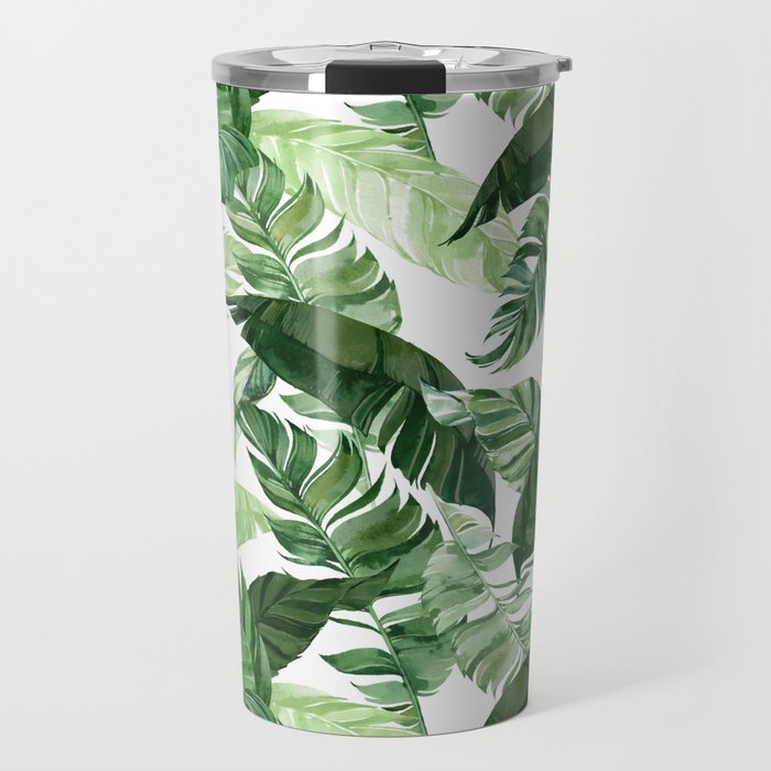Green leaf watercolor pattern Travel Mug Gallery Image 1