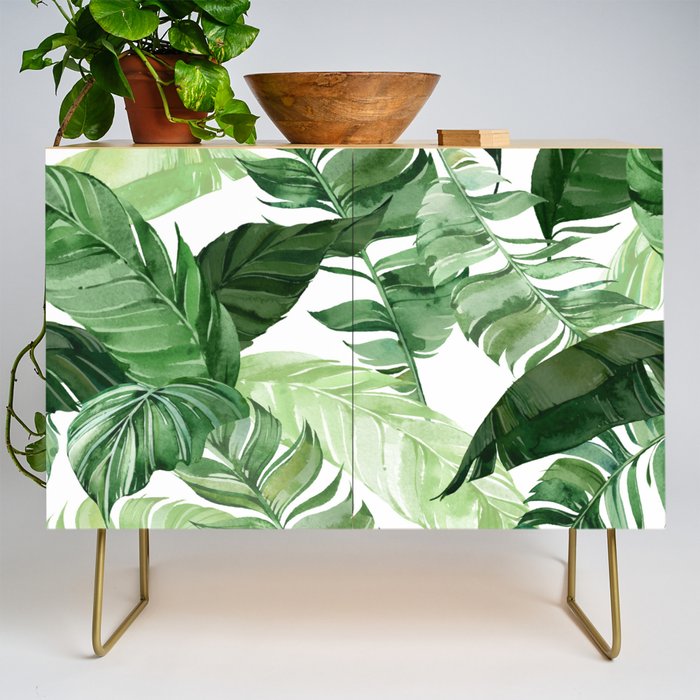 Green leaf watercolor pattern Credenza Gallery Image 1