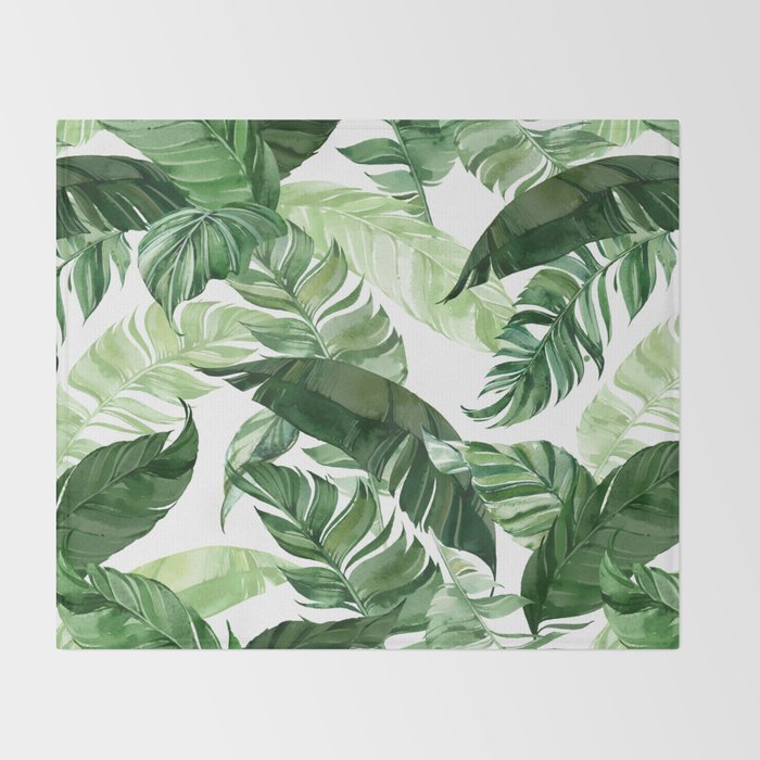 Green leaf watercolor pattern Throw Blanket Gallery Image 2