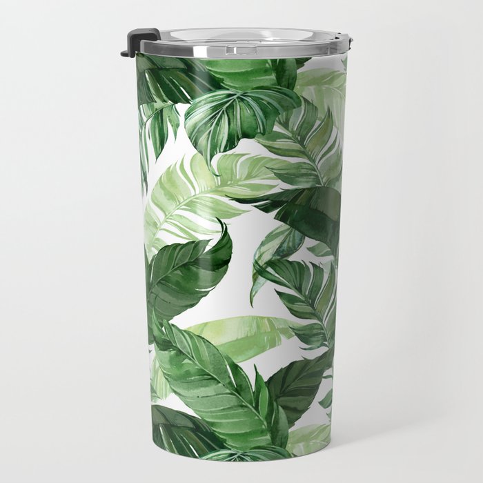 Green leaf watercolor pattern Travel Mug Gallery Image 3