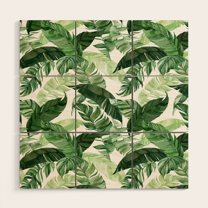 Green leaf watercolor pattern Wood Wall Art Gallery Image 1