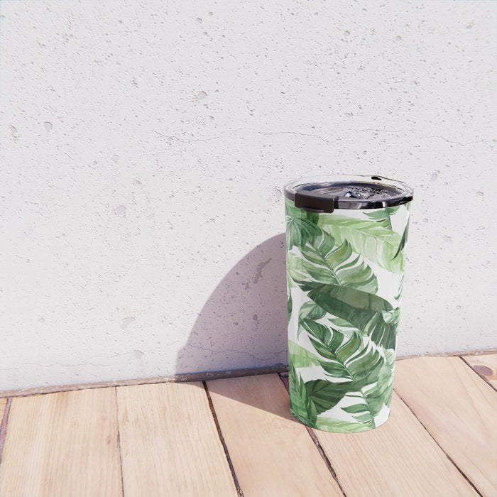 Green leaf watercolor pattern Travel Mug Gallery Image 4