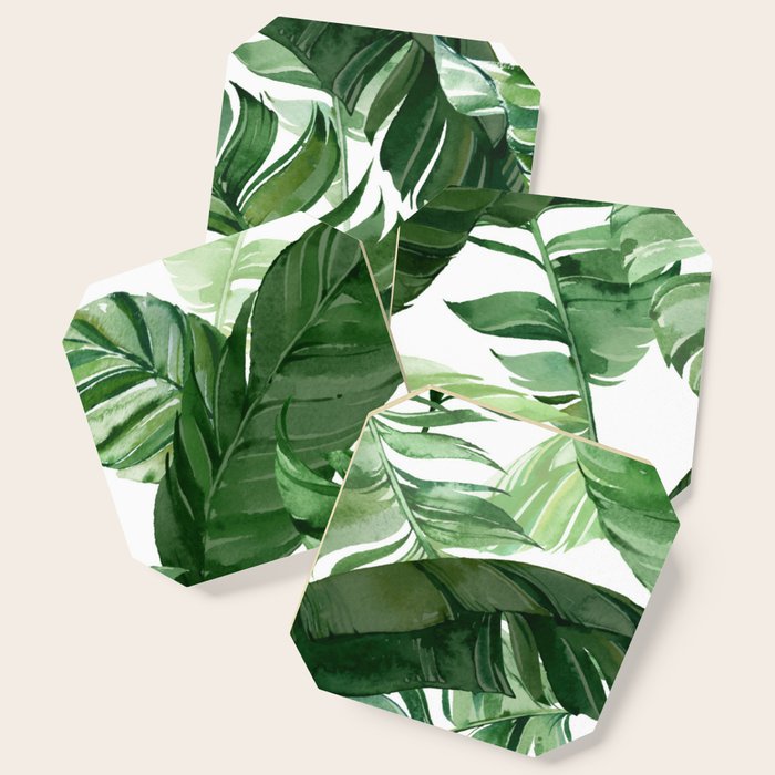 Green leaf watercolor pattern Coaster Gallery Image 1