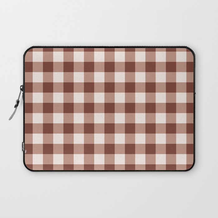 Coffee Brown & Cream Gingham Pattern Laptop Sleeve Gallery Image 1