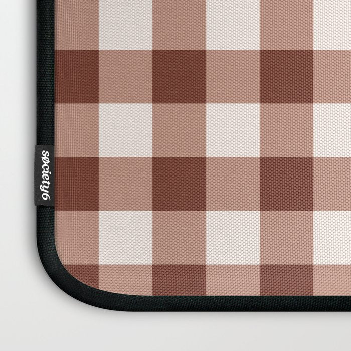 Coffee Brown & Cream Gingham Pattern Laptop Sleeve Gallery Image 3