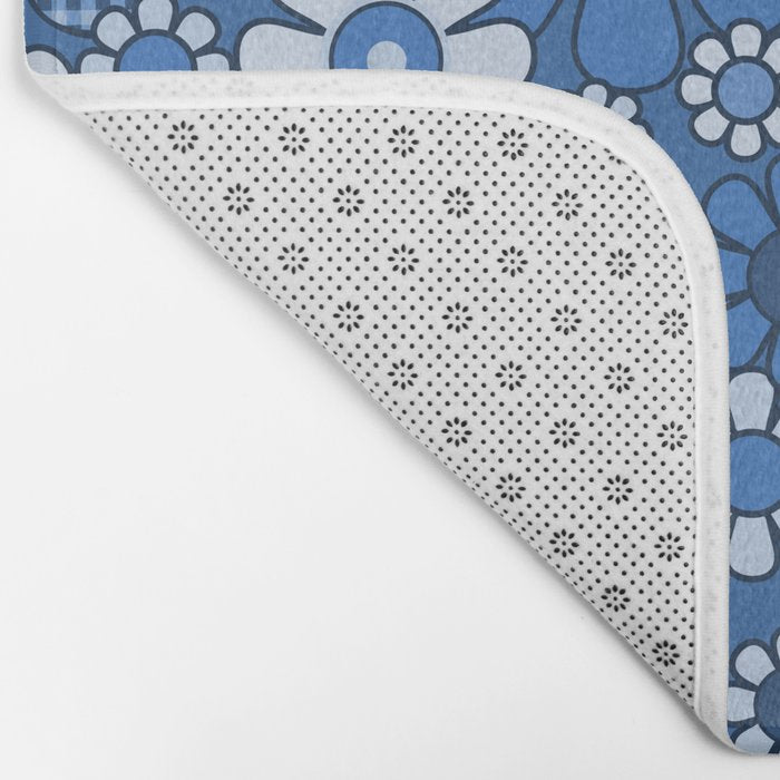 Retro Garden Gingham Flowers Vivid Blue 60s 70s Floral Pattern Bath Mat Gallery Image 2