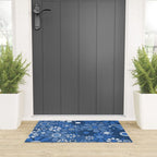 Retro Garden Gingham Flowers Vivid Blue 60s 70s Floral Pattern Welcome Mat Gallery Image 3