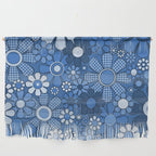 Retro Garden Gingham Flowers Vivid Blue 60s 70s Floral Pattern Wall Hanging Gallery Image 1