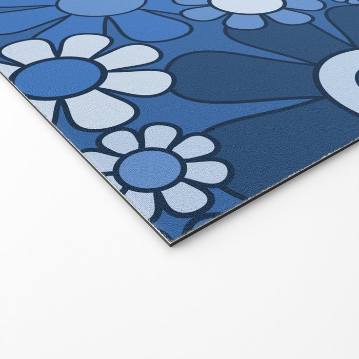 Retro Garden Gingham Flowers Vivid Blue 60s 70s Floral Pattern Welcome Mat Gallery Image 2