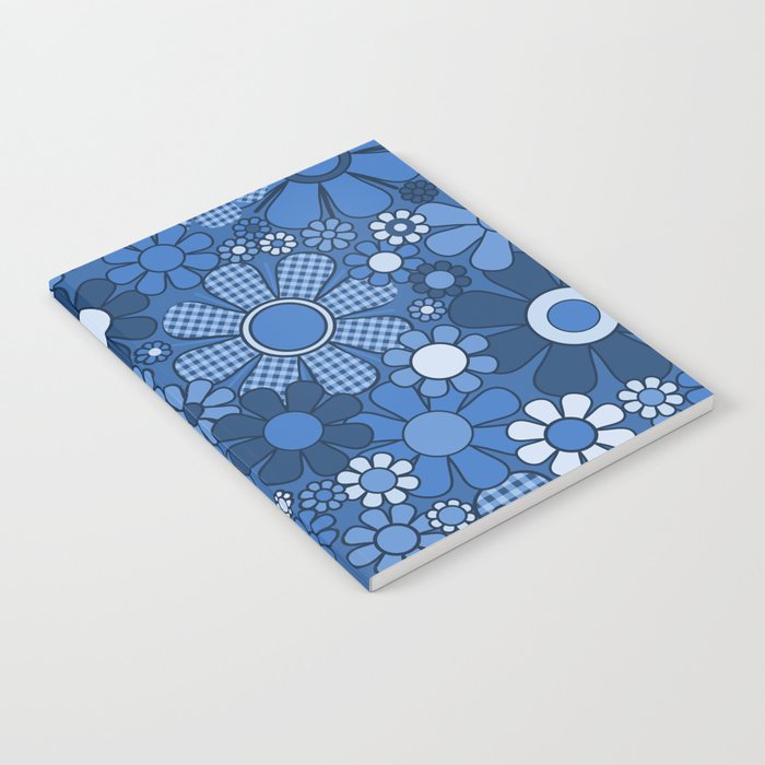 Retro Garden Gingham Flowers Vivid Blue 60s 70s Floral Pattern Notebook Gallery Image 2
