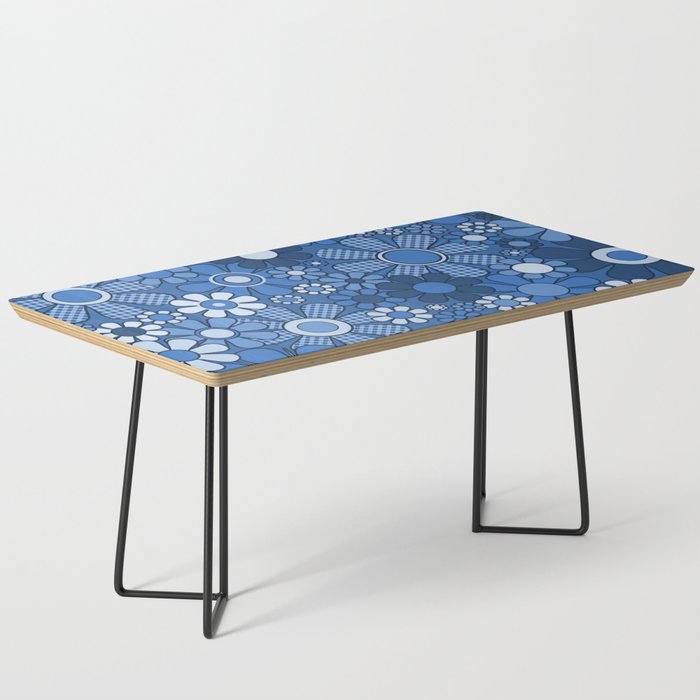 Retro Garden Gingham Flowers Vivid Blue 60s 70s Floral Pattern Coffee Table Gallery Image 1