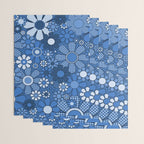 Retro Garden Gingham Flowers Vivid Blue 60s 70s Floral Pattern Wrapping Paper Gallery Image 3