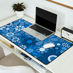 Retro Garden Gingham Flowers Vivid Blue 60s 70s Floral Pattern Desk Mat Gallery Image 2